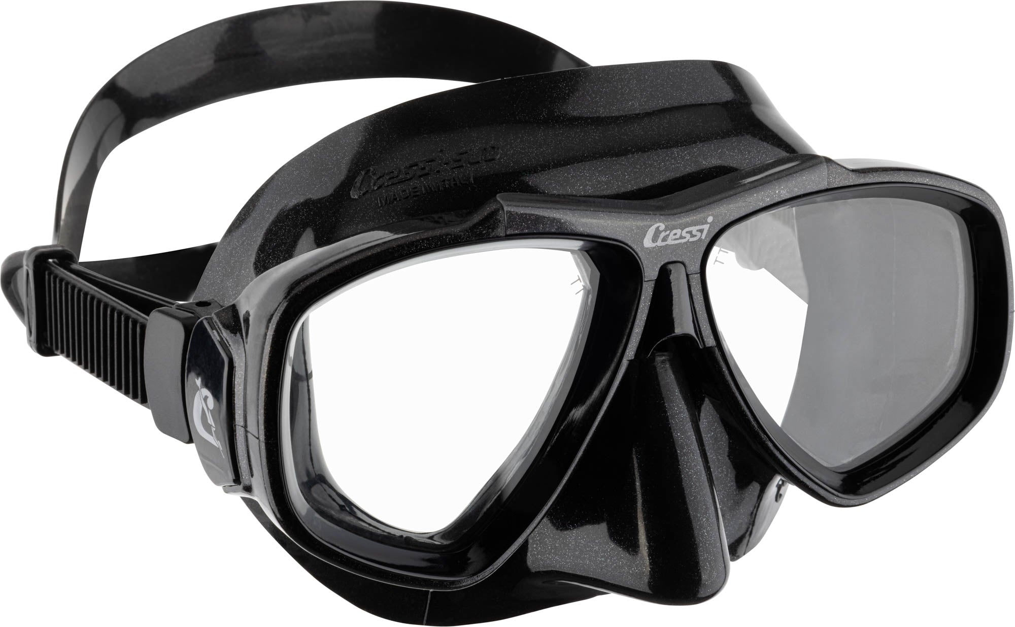 Schwarze Cressi Focus Zweiglas-Tauchmaske mit austauschbaren Gläsern