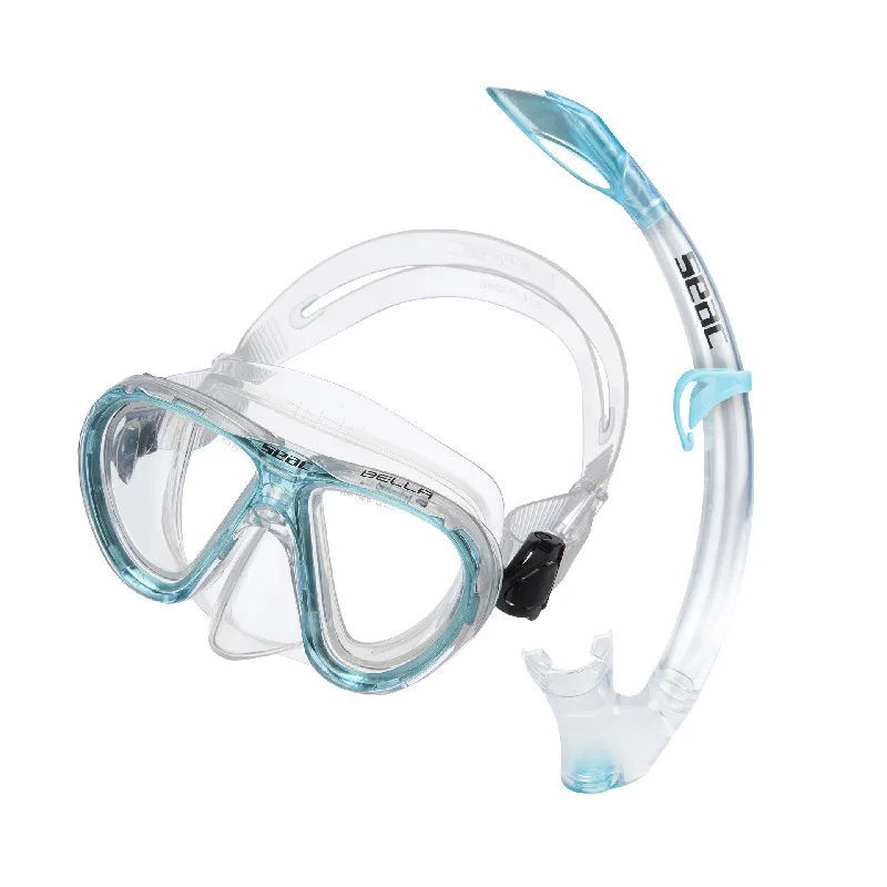 SEAC Set Bella: Zweiglas-Kindermaske in Aquamarin mit passendem Kinderschnorchel