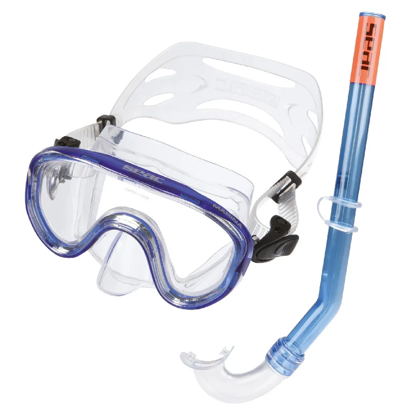 SEAC Set Marina Siltra: blaue Einglas-Kindermaske mit Kinderschnorchel